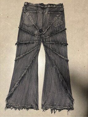 Cyvist Flared Spider Web Denim Jeans Washed Black Bootcut Japanese Archive 34